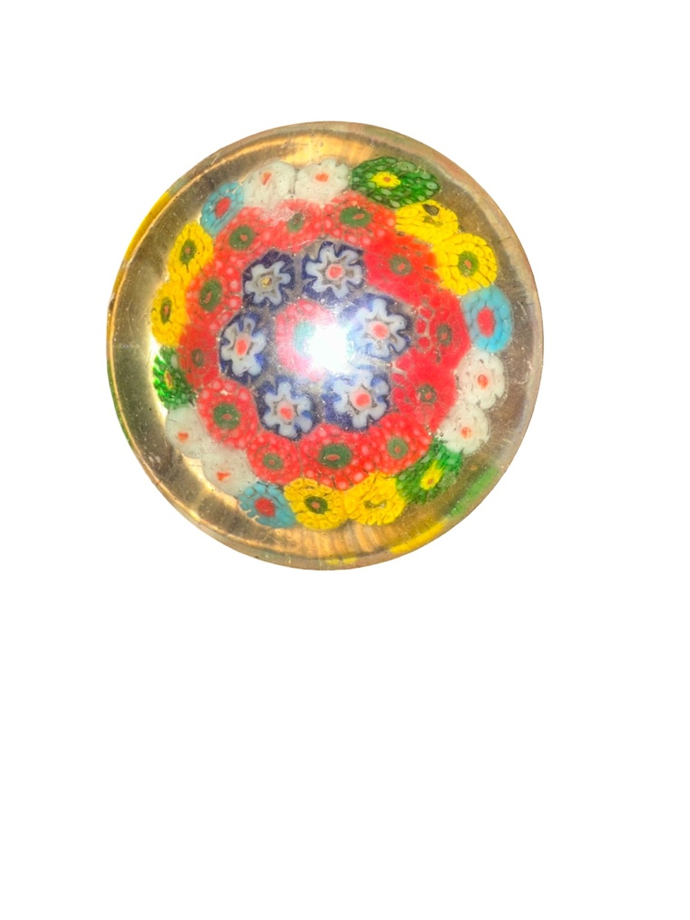 Vintage Millefiori Art Glass Flower Paperweight Made in China Multicolor Floral